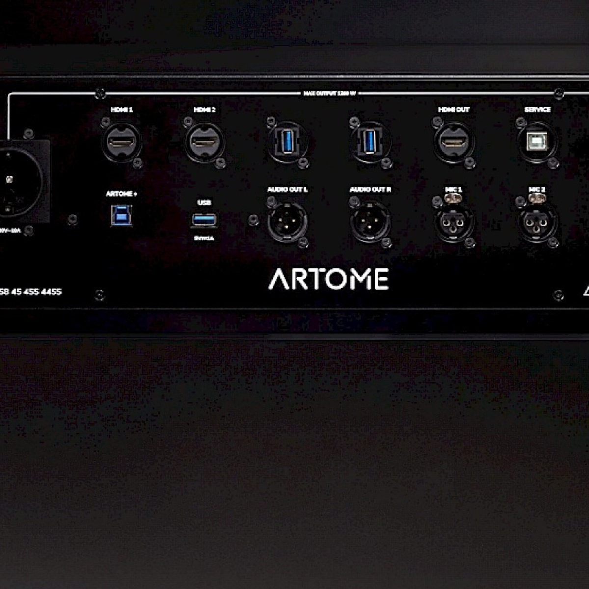 Artome M10 connector panel with HDMI, USB, audio and microphone inputs