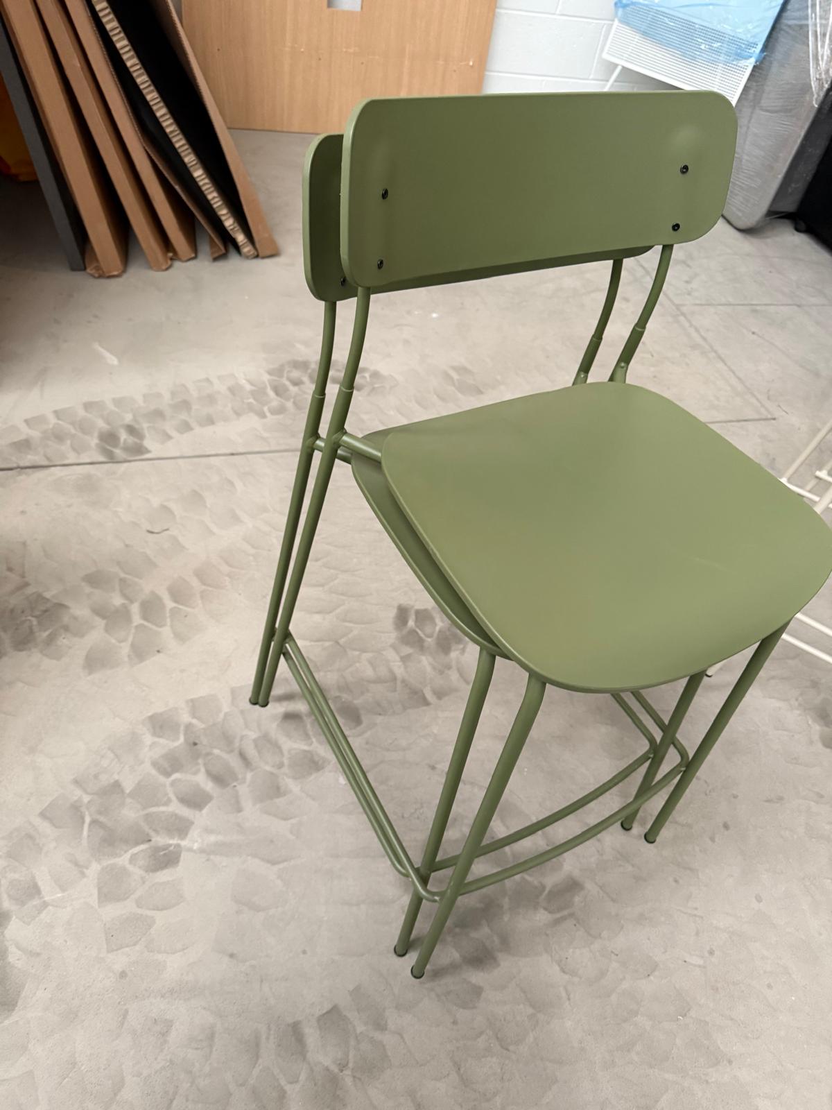 Martela Ella bar stools in green, the pair