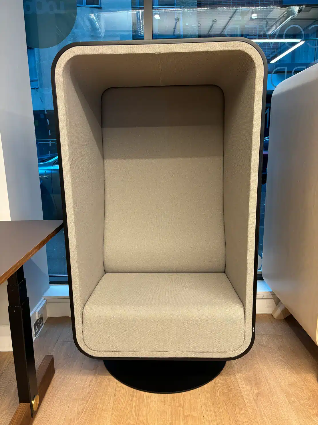 Loook The Box Lounger in beige, front view showing the lined interior and seat