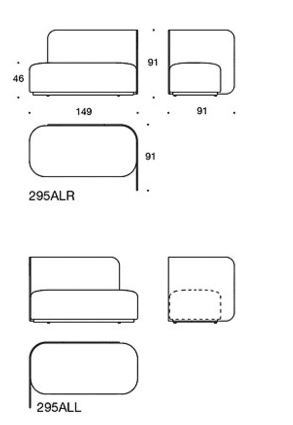 Martela PodLounge Bench with Screen dimensioned drawing showing width, depth, seat height and screen height